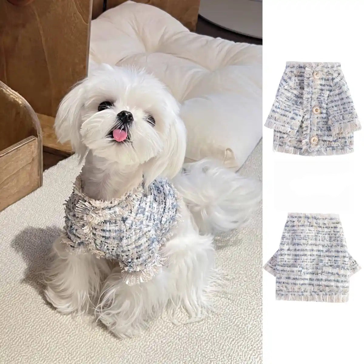 Dog Jacket Blue tweed Dog clothes for winter