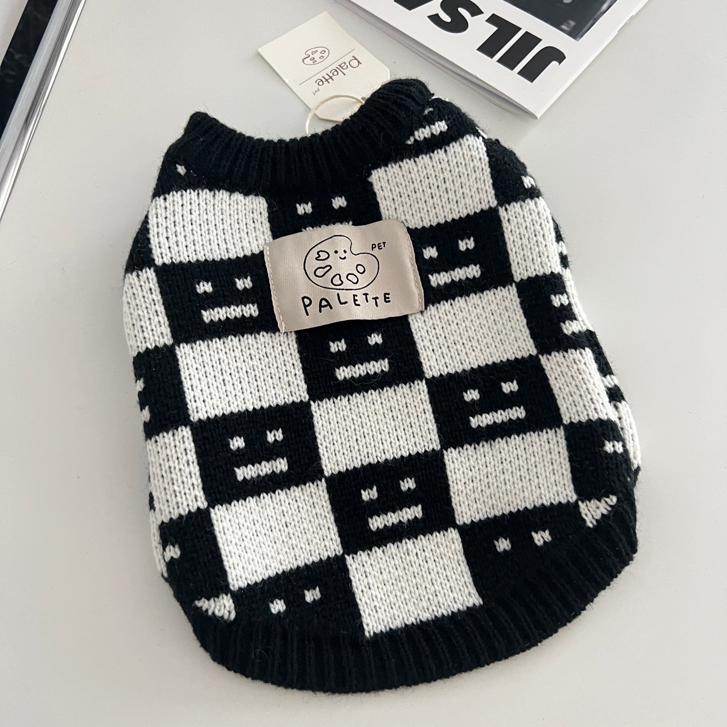 Dog Clothes Black and White Checkerboard Dog Sweater