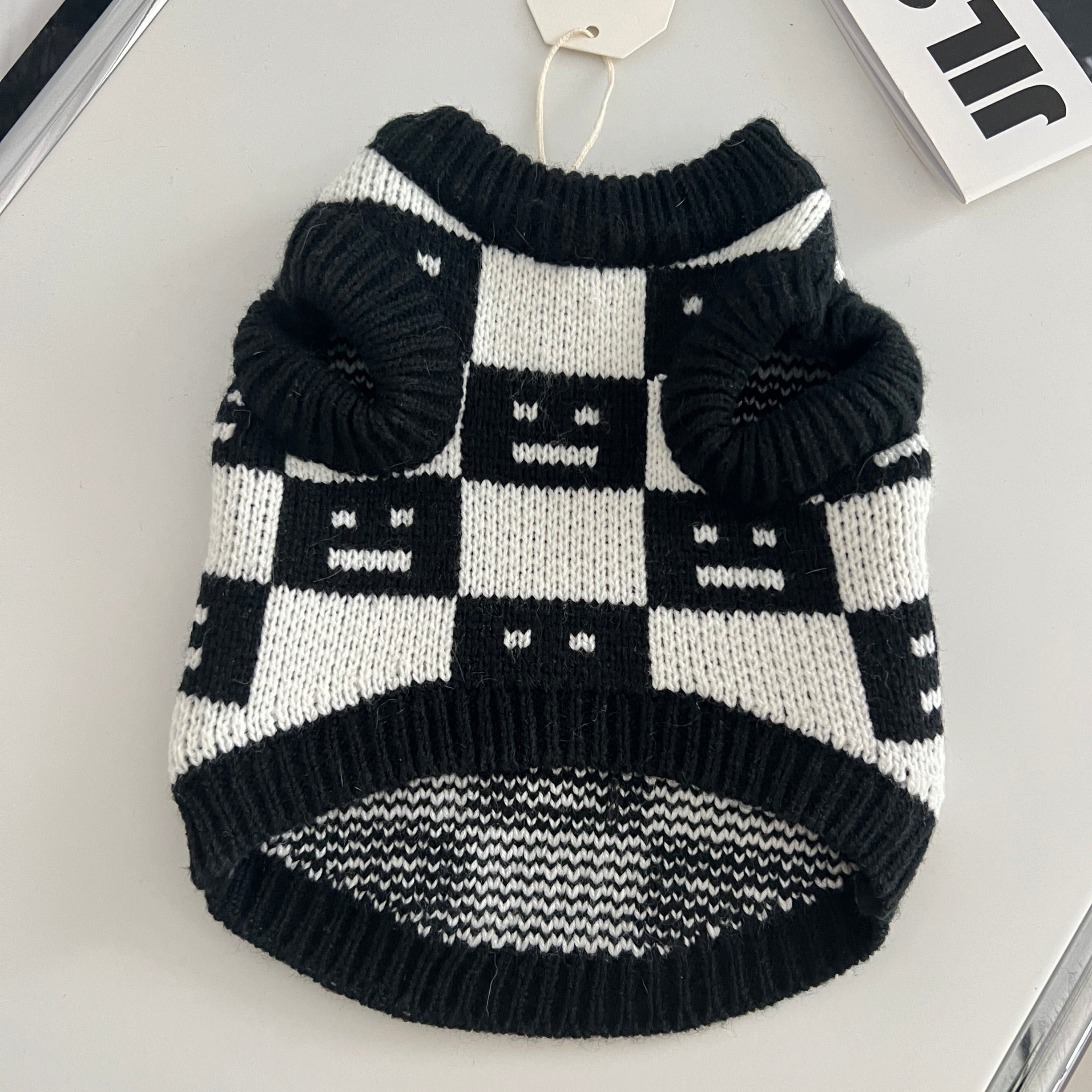 Dog Clothes Black and White Checkerboard Dog Sweater