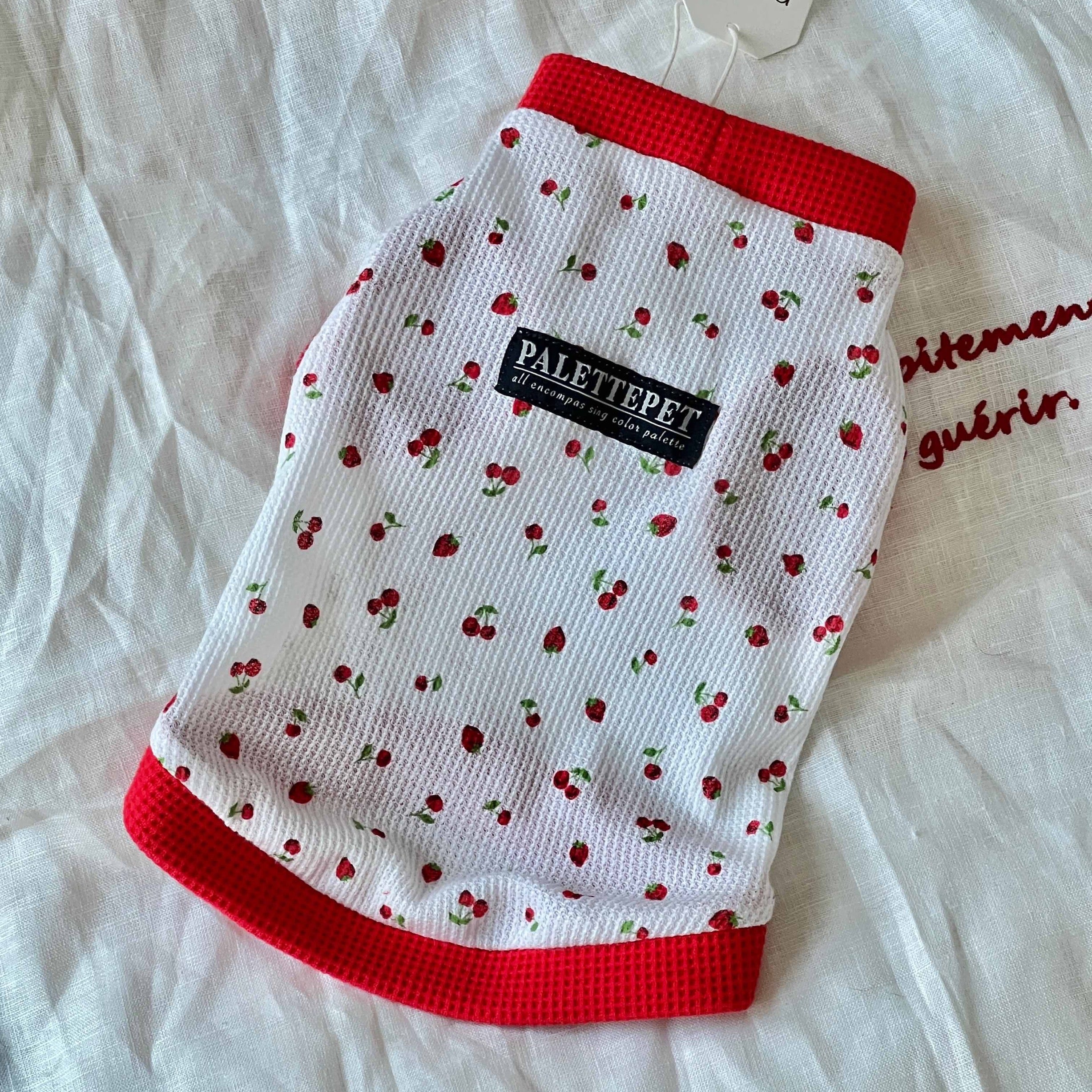 Dog clothes Strawberry and Cherry Summer Waffle Shirt Dog Shirt