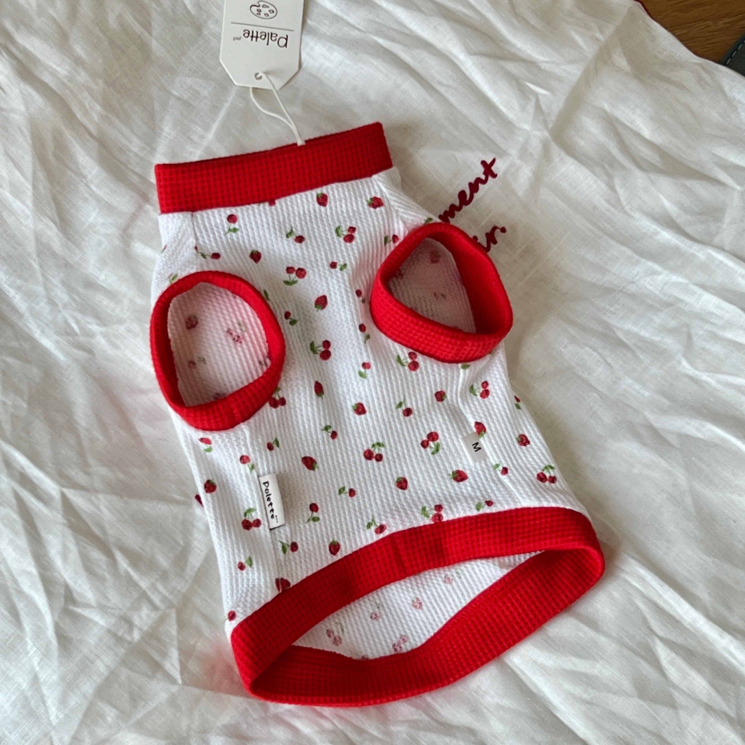 Dog clothes Strawberry and Cherry Summer Waffle Shirt Dog Shirt