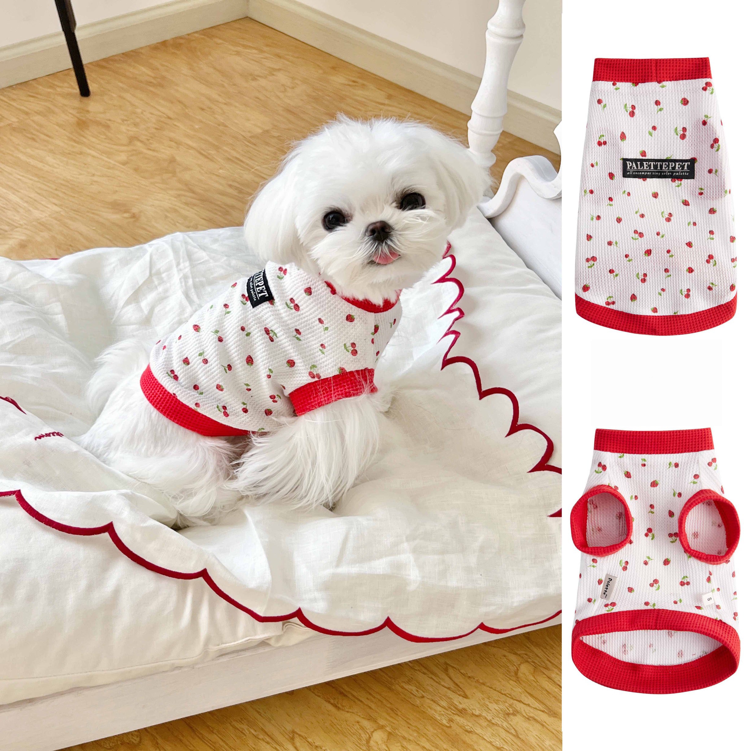 Dog clothes Strawberry and Cherry Summer Waffle Shirt Dog Shirt