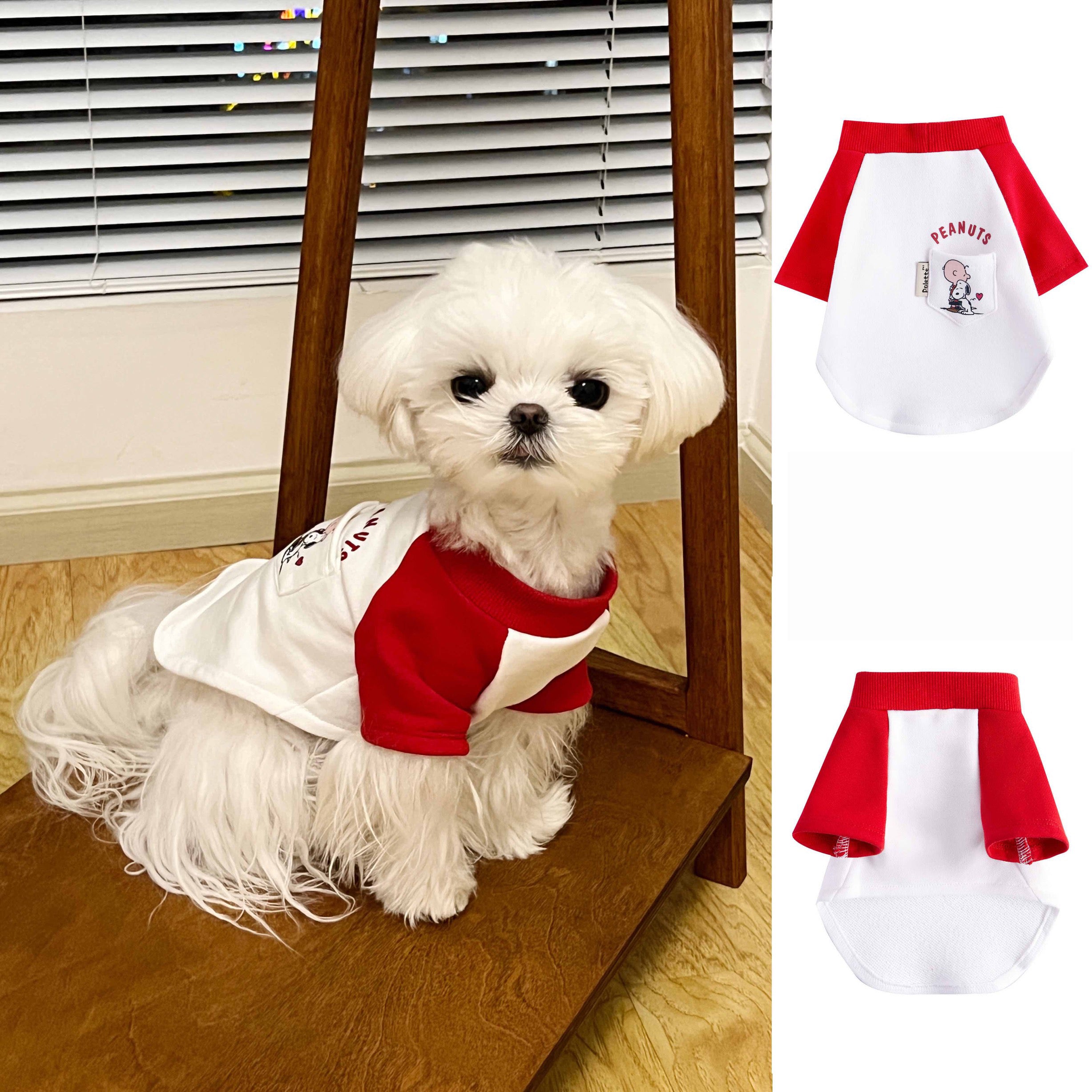 Dog Clothes White and Red Snoopy Pocket Dog Shirt