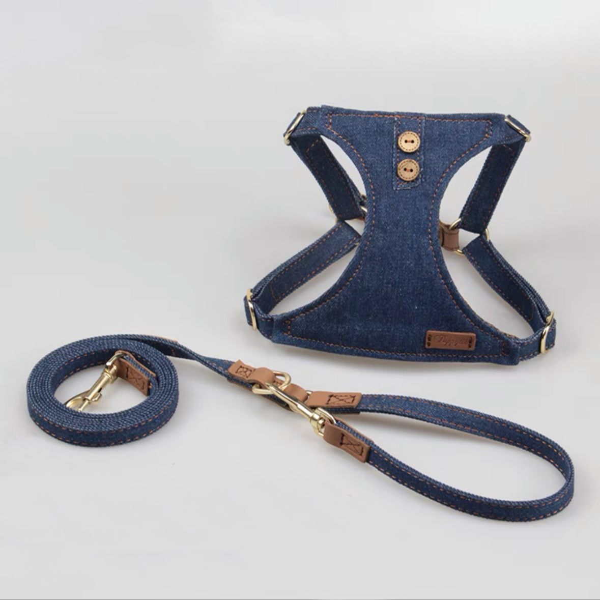 Denim Dog Harness And Leash Set