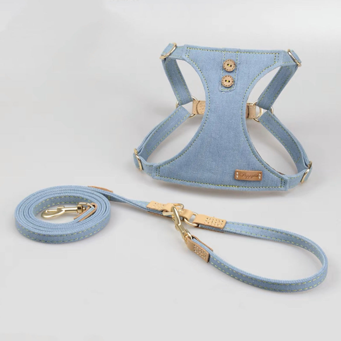 Denim Dog Harness And Leash Set