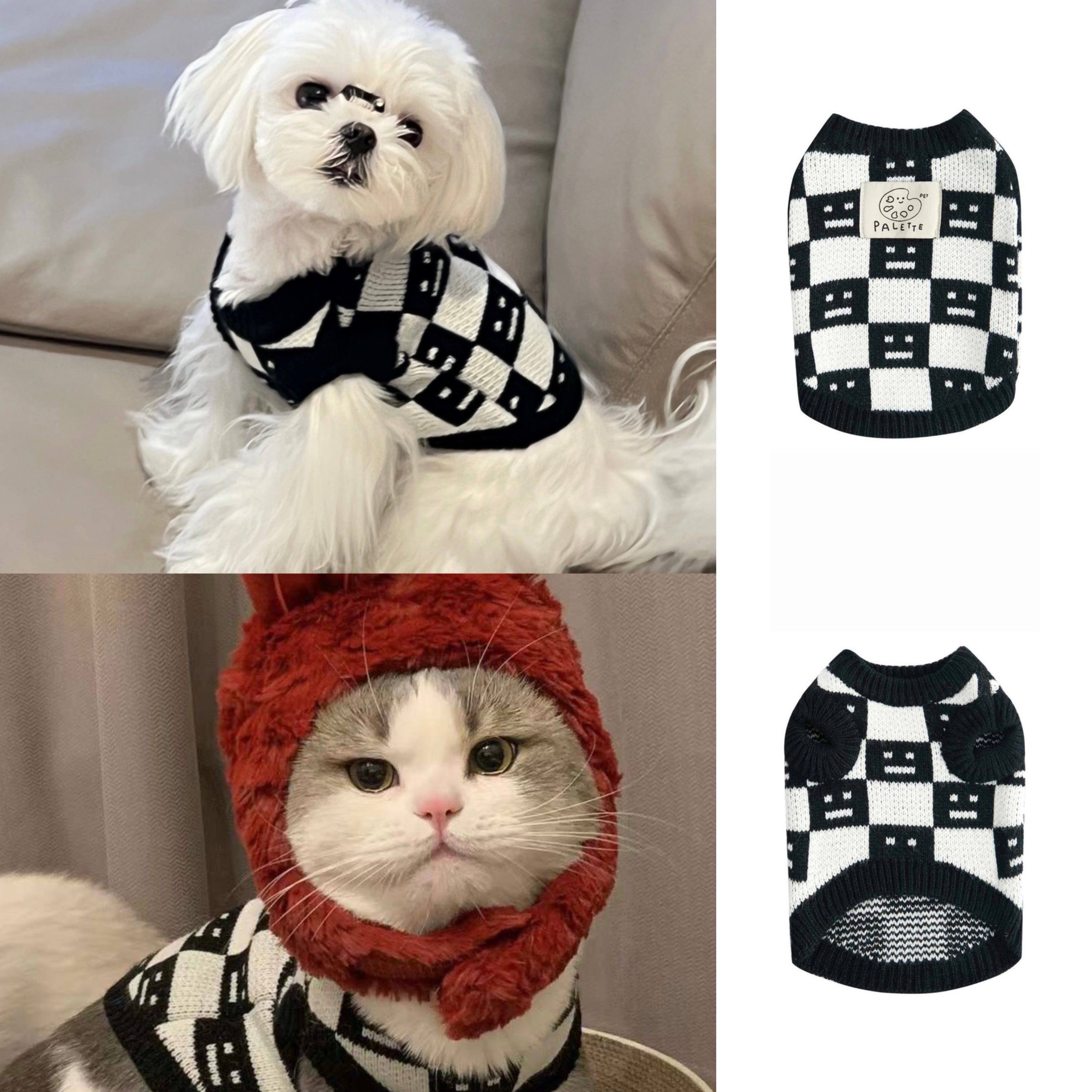 Dog Clothes Black and White Checkerboard Dog Sweater