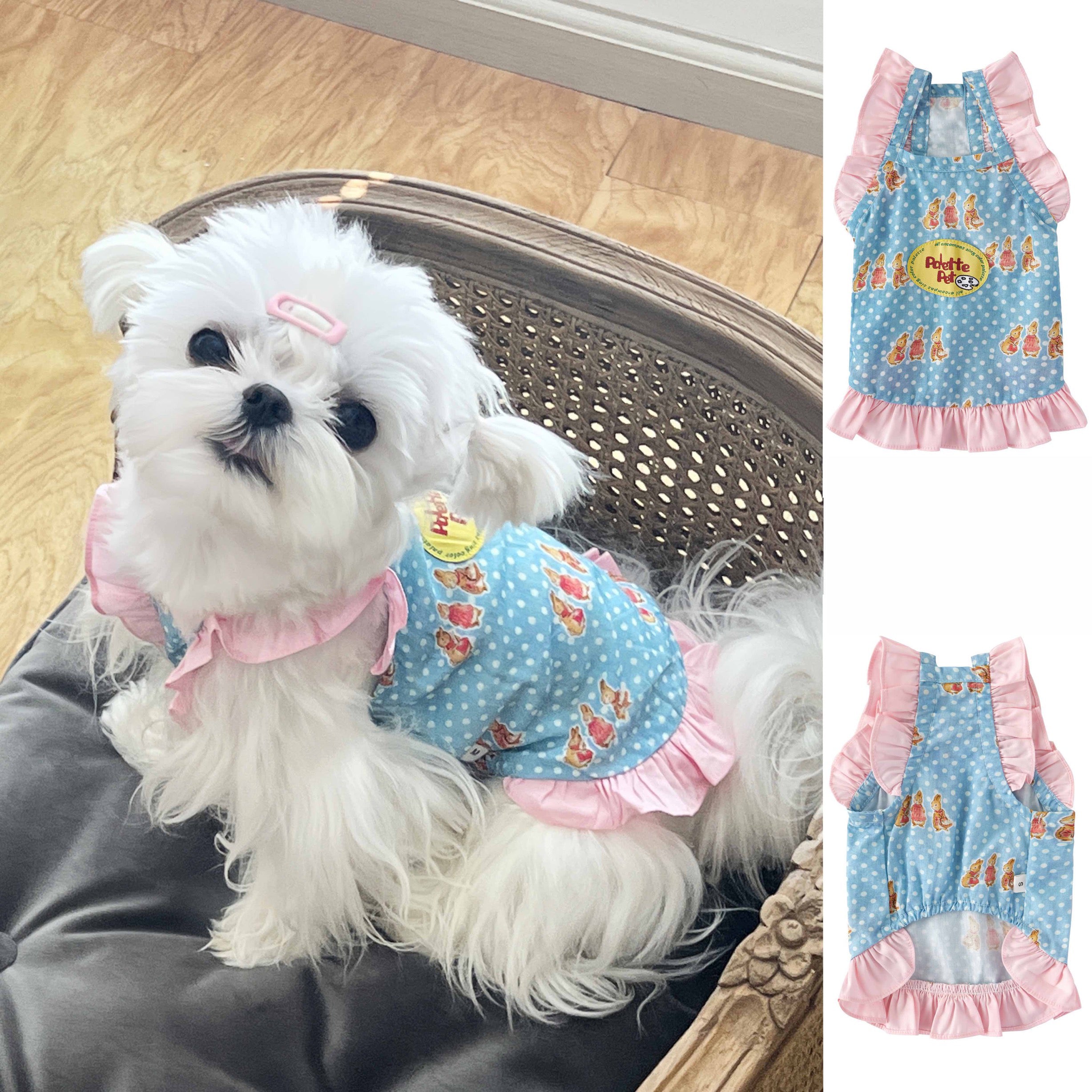 Cute Dog Clothes Polka Dot Dress Blue and Pink Color Pet Clothes